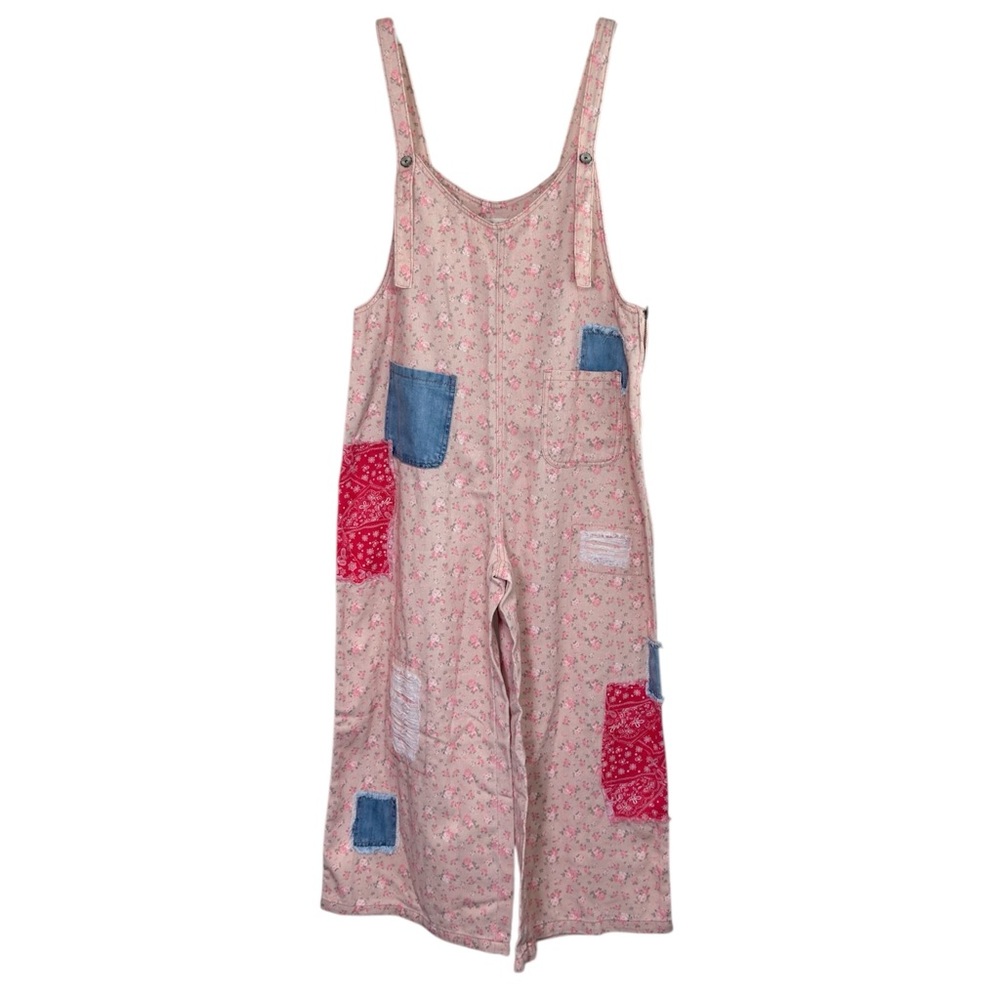 Pol Patchwork Floral Overalls Size Medium Wide Le… - image 1